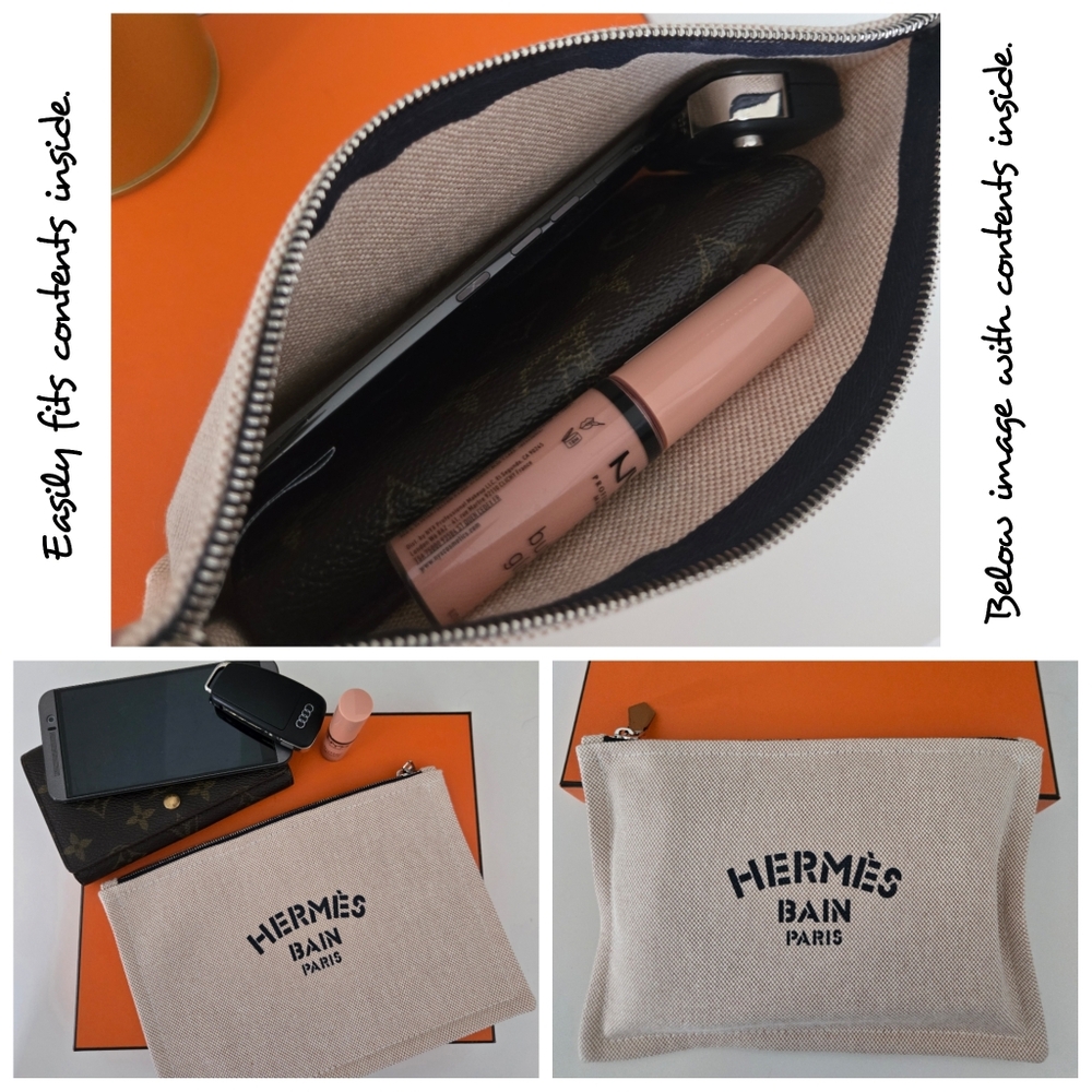 Hermes Beige Canvas 'Hermes Bain' Crossbody with Orange Strap - Picture 12 of 16